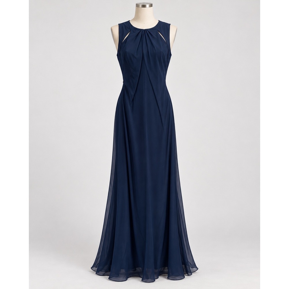 Impression Bridal Navy Blue Chiffon Maxi Dress Cutout Formal Gown Size 16